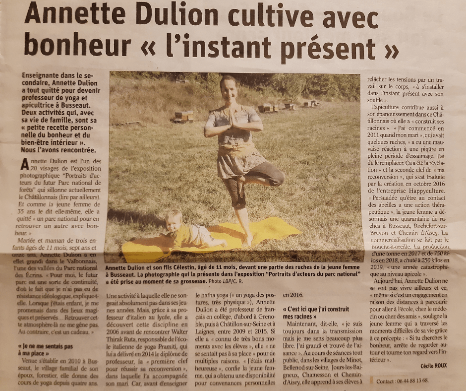 Annette Dulion dans le Bien Public - article Le Bonheur de l'instant présent